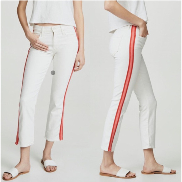 MOTHER Denim - Mother 29 Dazzler Crop Jeans Mid Rise Whipping Cream Red Pink Racer Stripe D33